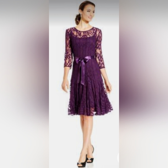 Lace~Purple Floral A-line Formal Dress Sash Bow Belt NWOT - Picture 14 of 14